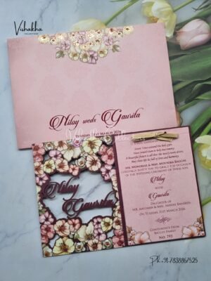 Hindu Muslim Christian Sikh MDF Board Laser Cut Named MDF Laser Cut Colored invitation Cards LN-793