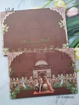 Hindu Muslim Christian Sikh Padded MDF Board Laser Cut dark brown Colored invitation Cards SK-3449