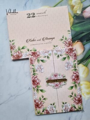 Hindu Muslim Christian Sikh Padded MDF Board Laser Cut peach Colored invitation Cards SK-3383