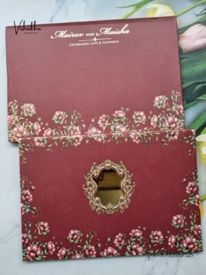 Hindu Muslim Christian Sikh Padded dark mehroon Colored invitation Cards SK-3460