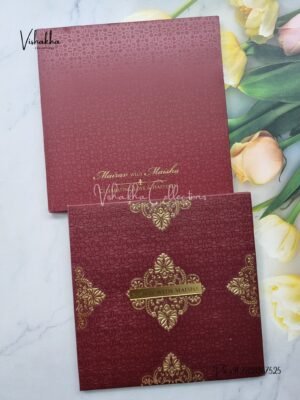 Hindu Muslim Christian Sikh Padded dark mehroon Colored invitation Cards SK-3533