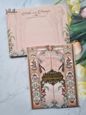 Hindu Muslim Christian Sikh Padded light brown Colored invitation Cards SK-3492