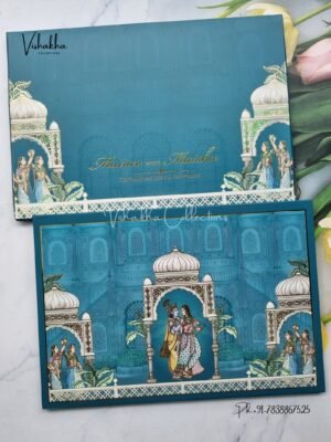 Hindu Muslim Christian Sikh Padded sea green Colored invitation Cards SK-3448
