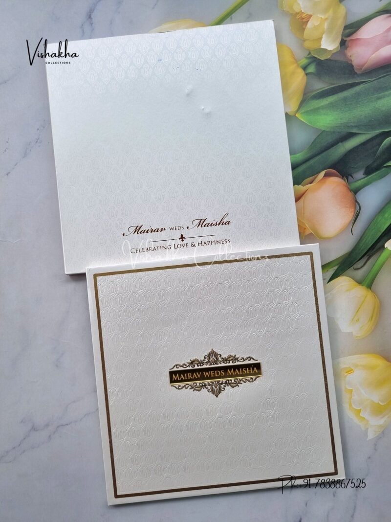 Hindu Muslim Christian Sikh Padded white Colored invitation Cards SK-3542