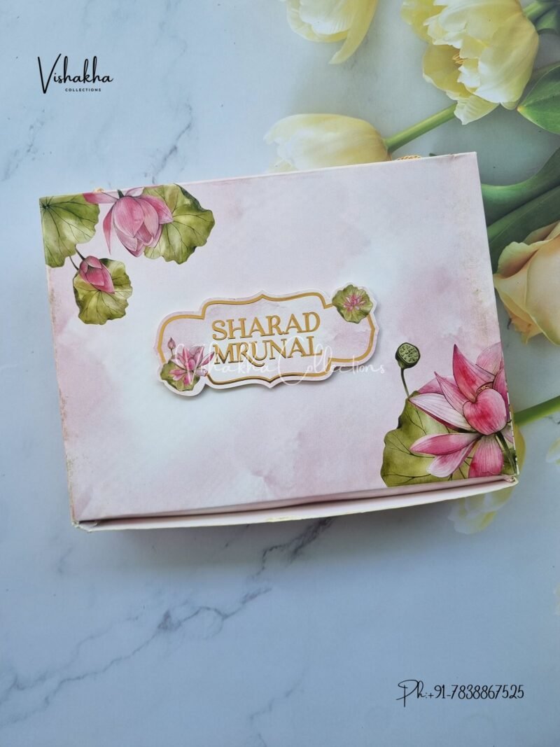 Lotus Flower Hindu Muslim Christian Sikh Exclusive Wedding Boxes Carry Bag invitation Cards JM-N2489