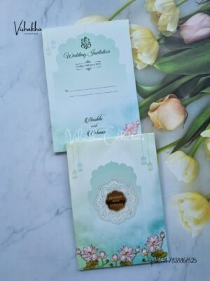 Lotus Flower Hindu Muslim Christian Sikh Padded Colored invitation Cards CC-3622