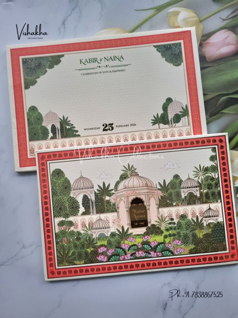 Lotus Flower Hindu Muslim Christian Sikh Padded Vellum Paper invitation Cards JM-N4001