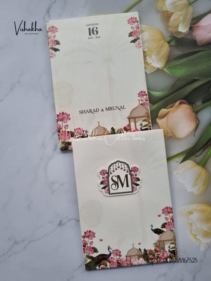 Lotus Peacock Hindu Muslim Christian Sikh Padded invitation Cards JM-N2485