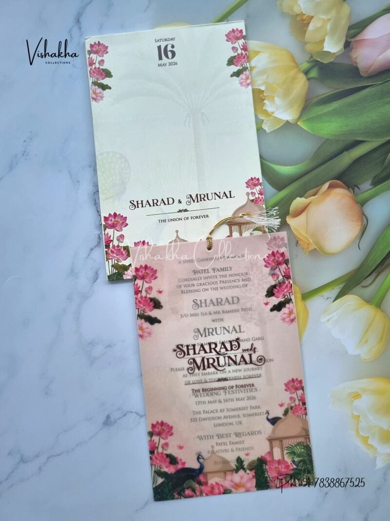 Lotus Peacock Semi Box Flower Hindu Muslim Christian Sikh invitation Cards JM-N2497