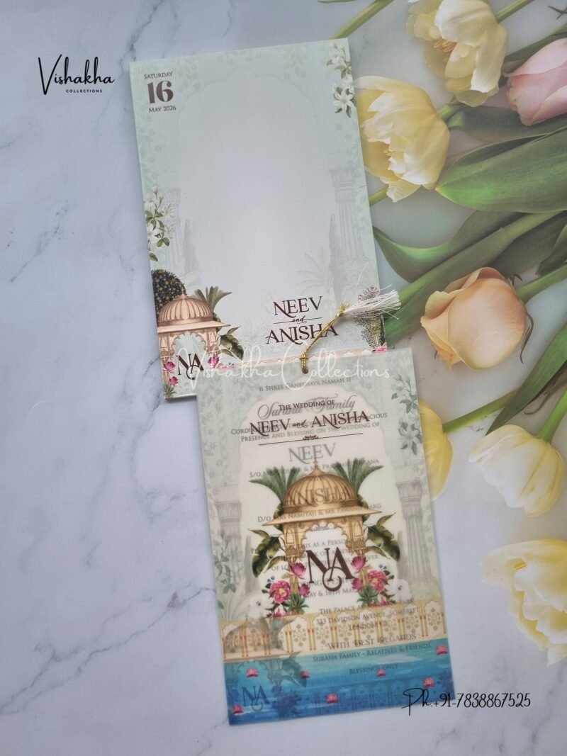 Lotus Semi Box Flower Hindu Muslim Christian Sikh invitation Cards JM-N4006