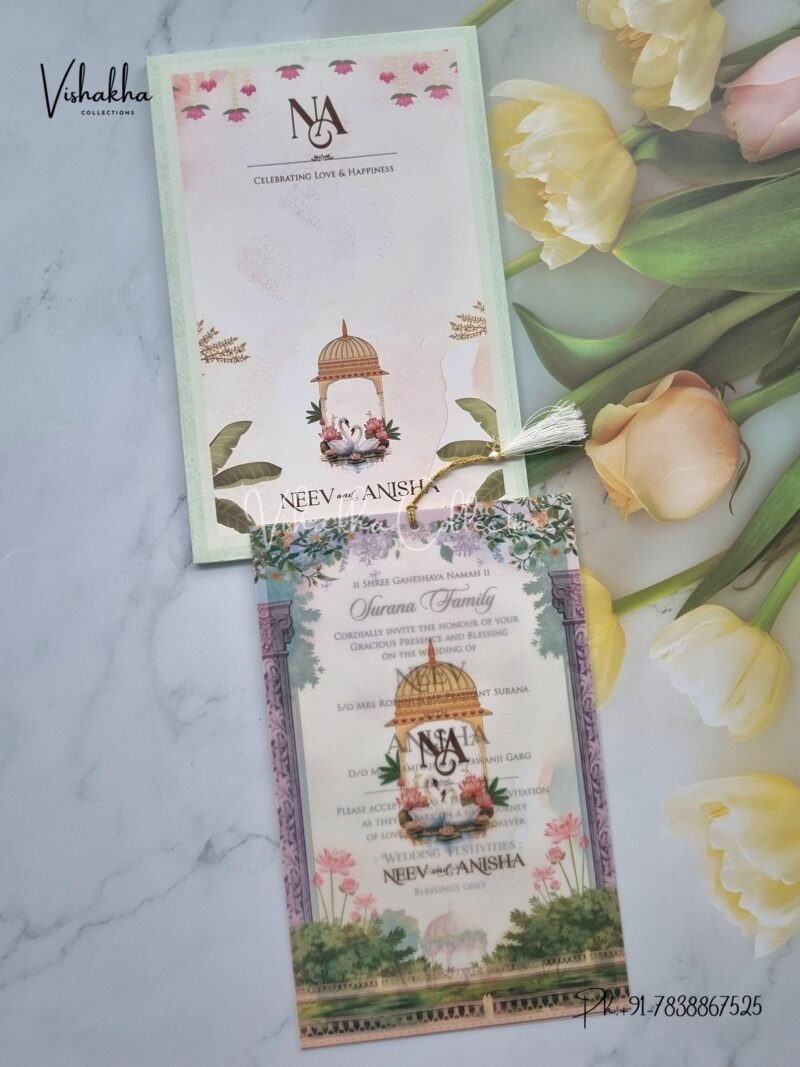 Lotus Semi Box Flower Hindu Muslim Christian Sikh invitation Cards JM-N4007