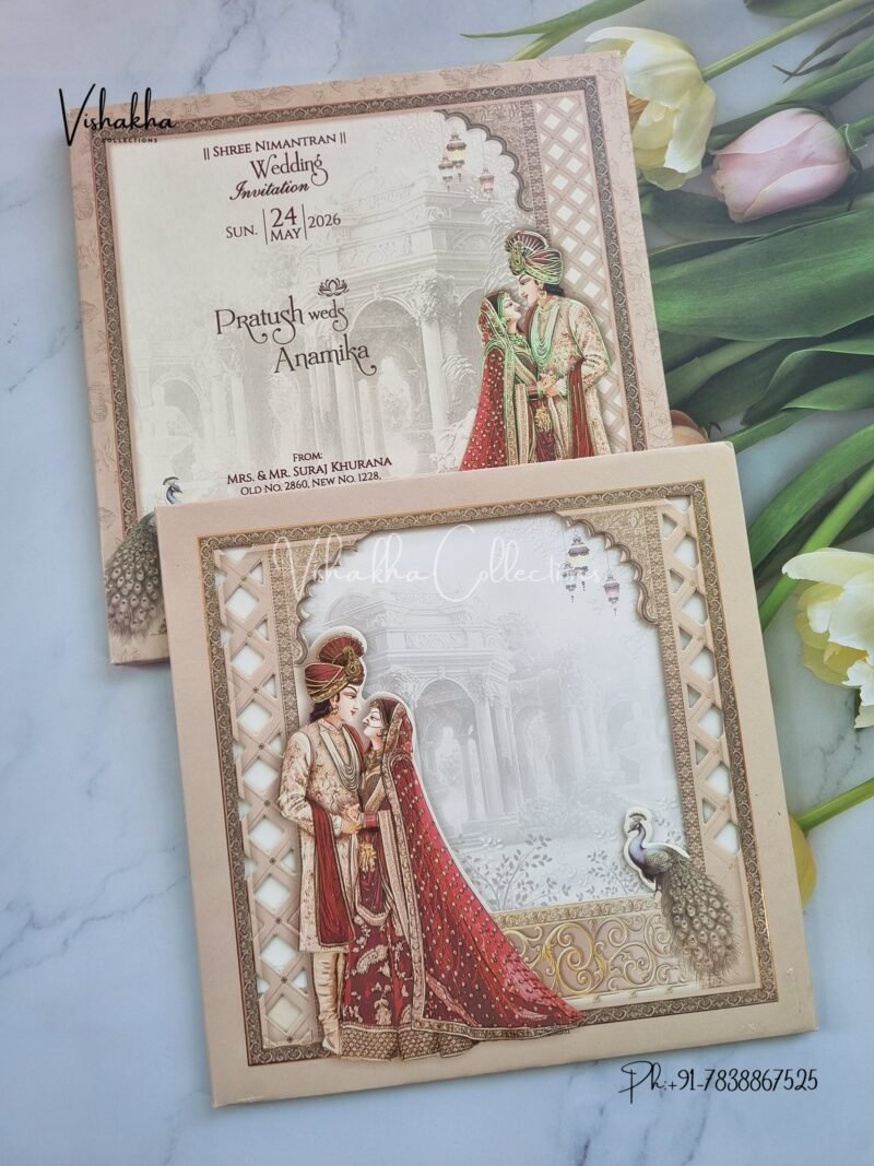 Peacock Dulah Dulhan Hindu Sikh Padded invitation Cards CR-7086