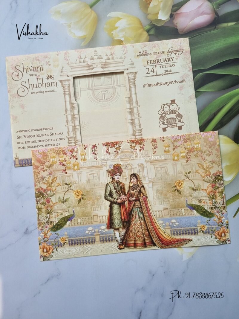 Peacock Dulah Dulhan Hindu Sikh invitation Cards ATS-9250