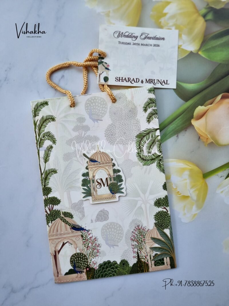 Peacock Flower Hindu Muslim Christian Sikh Carry Bag invitation Cards JM-N2514