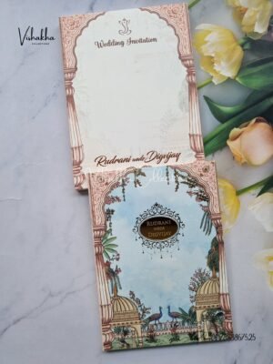 Peacock Flower Hindu Muslim Christian Sikh Padded Colored invitation Cards LN-841