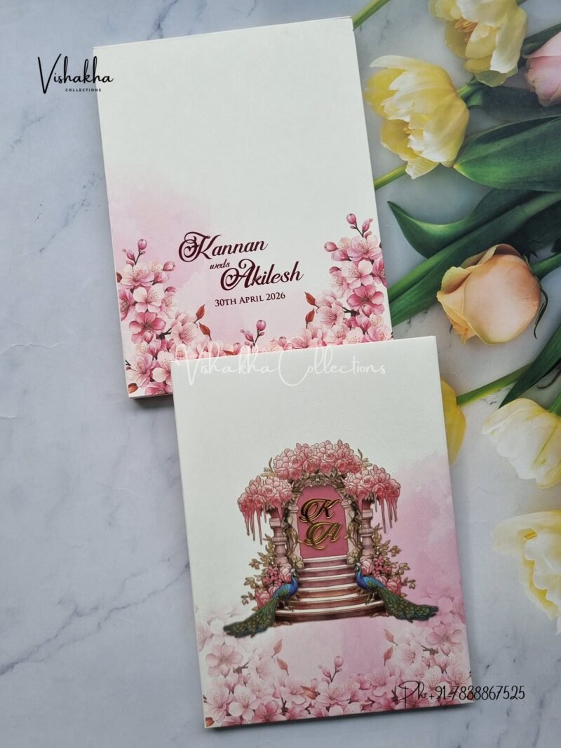Peacock Flower Hindu Muslim Christian Sikh Padded Colored invitation Cards LN-917