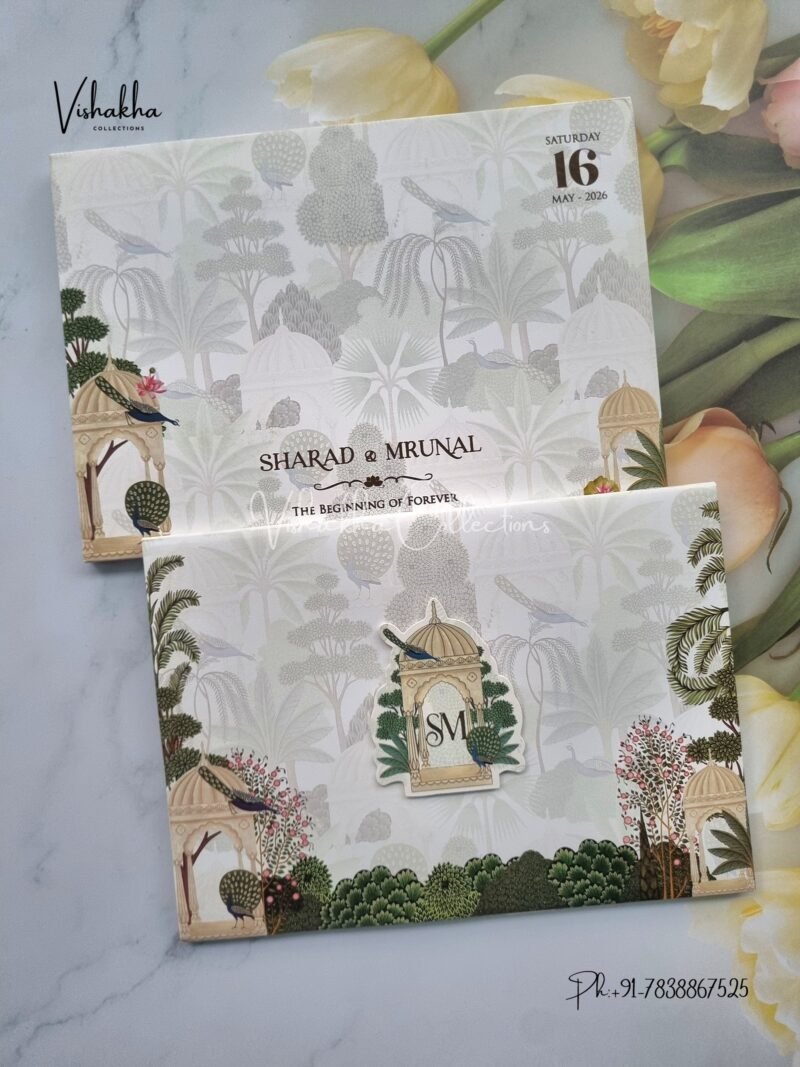 Peacock Flower Hindu Muslim Christian Sikh Padded invitation Cards JM-N2480