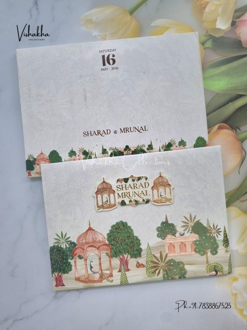 Peacock Flower Hindu Muslim Christian Sikh Padded invitation Cards JM-N2483