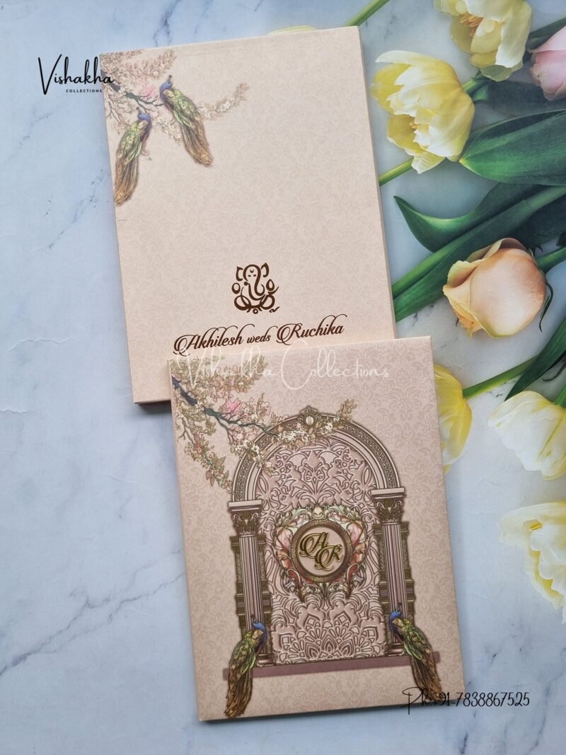 Peacock Flower Hindu Sikh Padded Colored invitation Cards LN-844