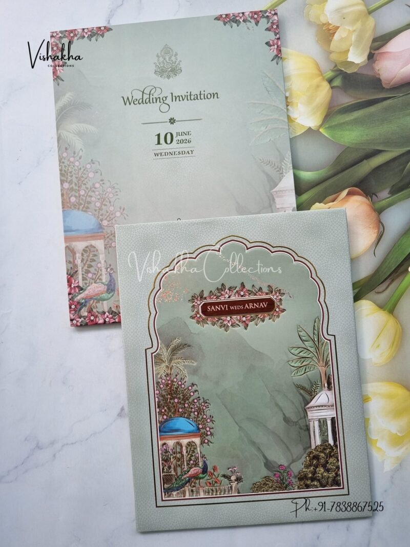 Peacock Hindu Muslim Christian Sikh Padded invitation Cards VN-771