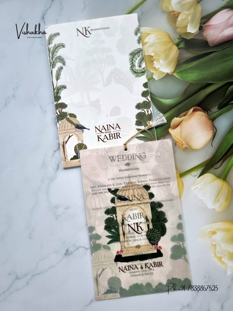 Peacock Semi Box Flower Hindu Muslim Christian Sikh invitation Cards JM-N2495