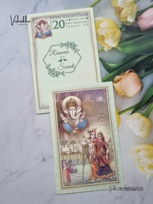 Radha Krishna Ganesh Ji Hindu Light Blue Colored wedding invitation Cards NA-1125-32