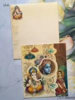Front-Photo-of-Radha-Krishna-Peacock-Ganesh-Ji-Hindu-Light-Brown-And-Blue-Colored-wedding-invitation-Cards-GS-5035-1.webp