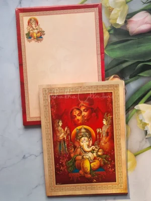 Radha Krishna Semi Box Ganesh Ji Dulah Dulhan Hindu Red Colored wedding invitation Cards GS-4825