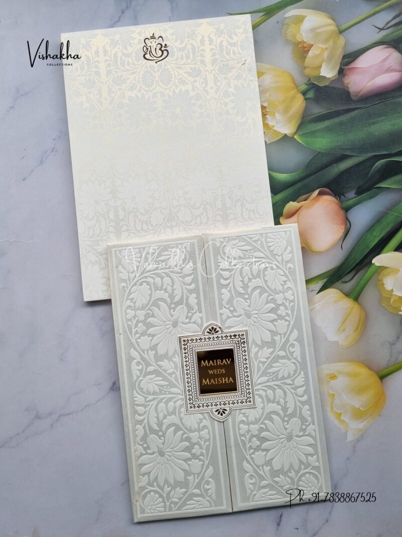 Semi Box Double Door Hindu Muslim Christian Sikh Padded white Colored invitation Cards SK-3506
