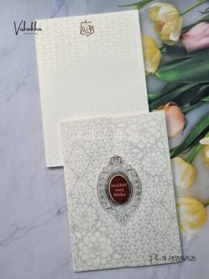 Semi Box Double Door Hindu Muslim Christian Sikh white Colored invitation Cards SK-3424