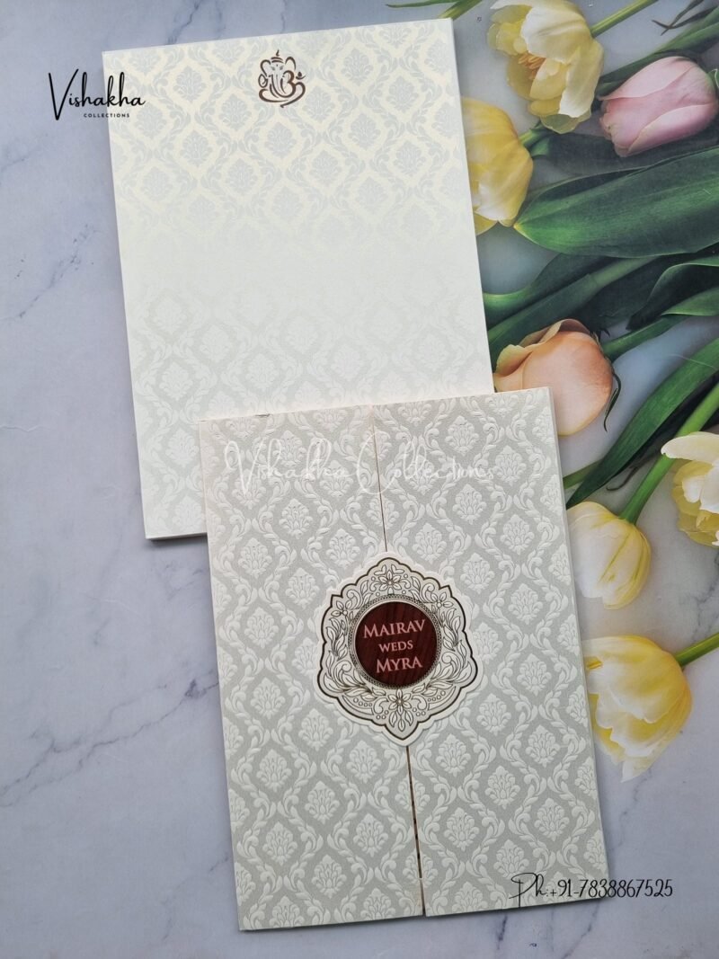 Semi Box Double Door Hindu Muslim Christian Sikh white Colored invitation Cards SK-3425