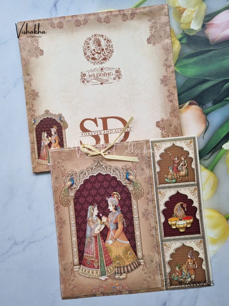 Semi Box Dulah Dulhan Hindu Brown Colored wedding invitation Cards NA-1125-18