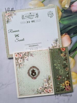 Semi Box Flower Double Door Hindu Muslim Christian Jain Sikh Patel Green Colored wedding invitation Cards NA-1125-121