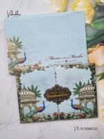 Front-Photo-of-Semi-Box-Flower-Double-Door-Hindu-Muslim-Christian-Sikh-blue-Colored-invitation-Cards-SK-3512-1.jpg