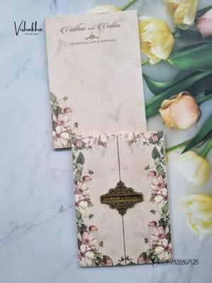 Semi Box Flower Double Door Hindu Muslim Christian Sikh brown Colored invitation Cards SK-3517