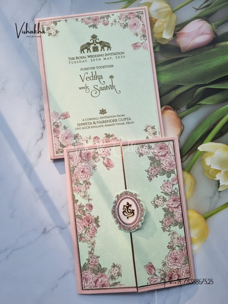 Semi Box Flower Double Door Hindu Muslim Christian Sikh invitation Cards CR-8027