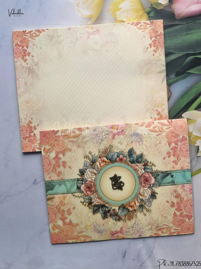 Semi Box Flower Hindu Muslim Christian Jain Sikh Light Yellow Colored wedding invitation Cards GS-4838