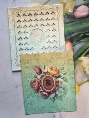 Semi Box Flower Hindu Muslim Christian Jain Sikh Pista Green Colored wedding invitation Cards GS-4834