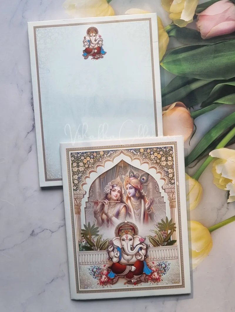 Semi Box Flower Hindu Muslim Christian Jain Sikh White And Grey Colored wedding invitation Cards GS-5006