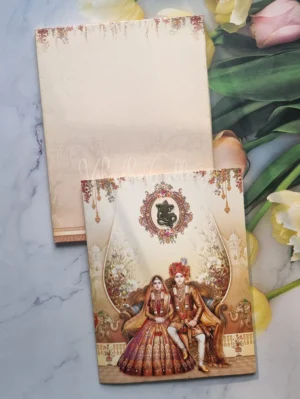 Semi Box Flower Hindu Muslim Christian Jain Sikh White And Mehndi Green Colored wedding invitation Cards GS-5007