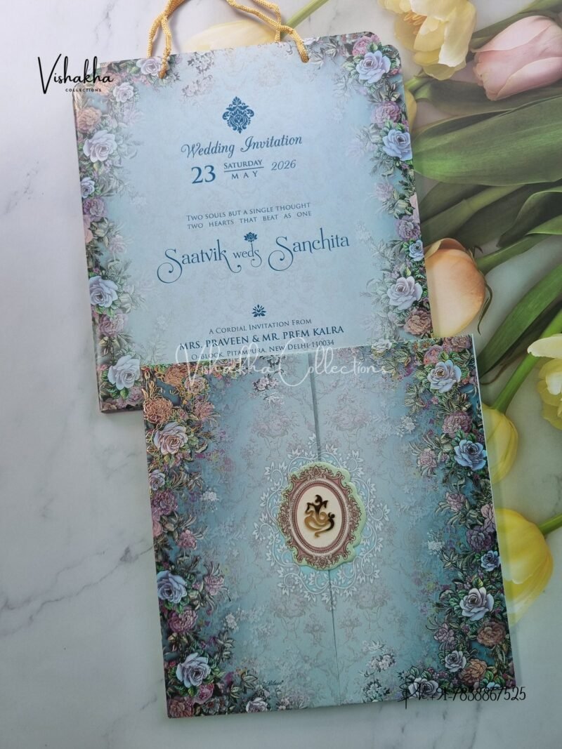 Semi Box Flower Hindu Muslim Christian Sikh Carry Bag invitation Cards CR-7099