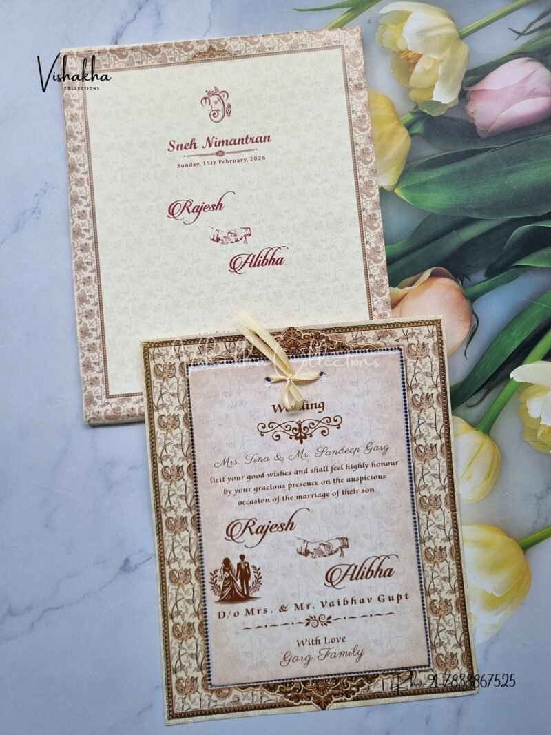 Semi Box Flower Hindu Muslim Christian Jain Sikh Light Yellow Colored wedding invitation Cards NA-1125-52