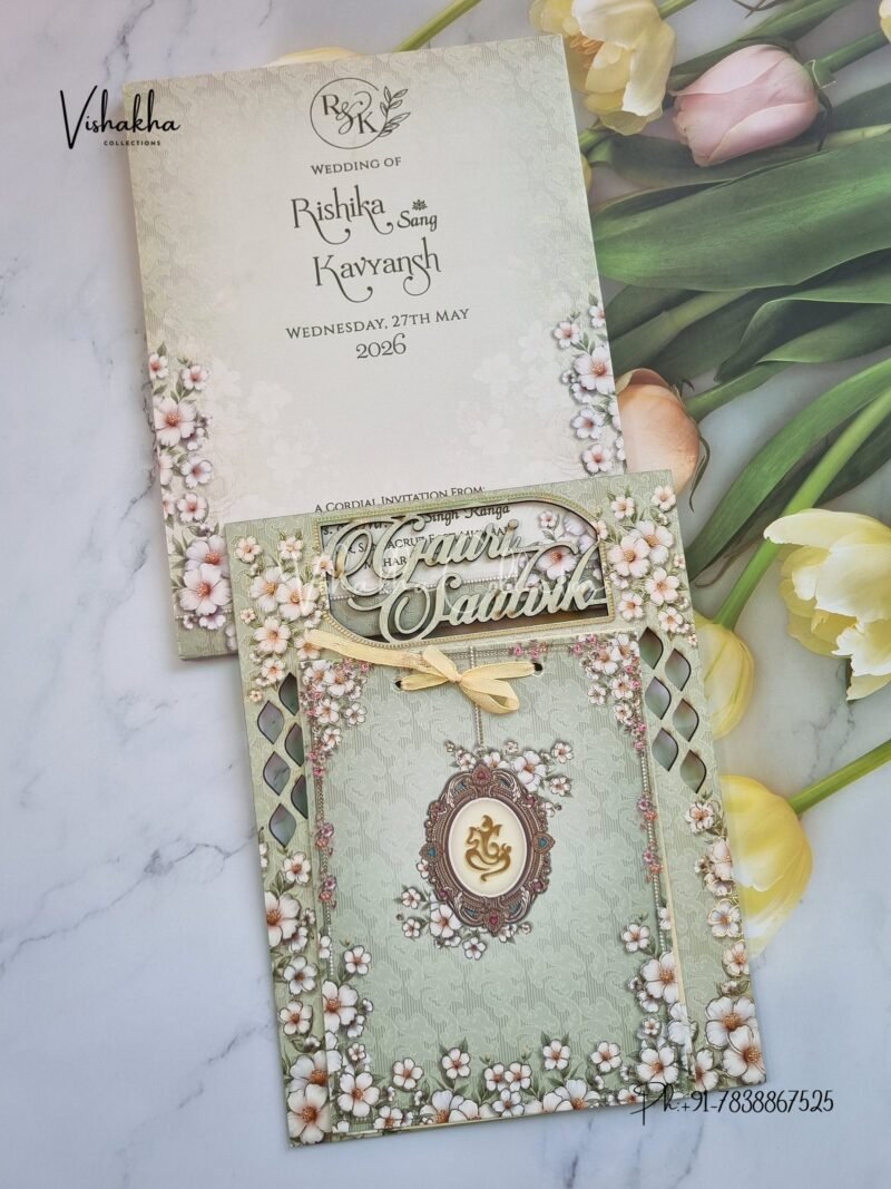 Semi Box Flower Hindu Muslim Christian Sikh MDF Board Laser Cut Named MDF Laser Cut Laser Cut invitation Cards CR-8012