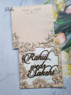 Semi Box Flower Hindu Muslim Christian Sikh Named MDF Laser Cut Vellum Paper muddy Colored invitation Cards SK-3367