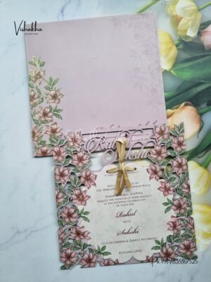 Semi Box Flower Hindu Muslim Christian Sikh Named MDF Laser Cut purple Colored invitation Cards SK-3481