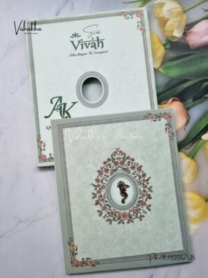 Semi Box Flower Hindu Muslim Christian Jain Sikh Pastel Green Colored wedding invitation Cards NA-1125-81