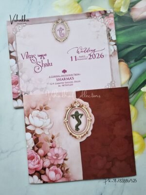 Semi Box Flower Hindu Muslim Christian Jain Sikh Pink And Purple Colored wedding invitation Cards NA-1125-131