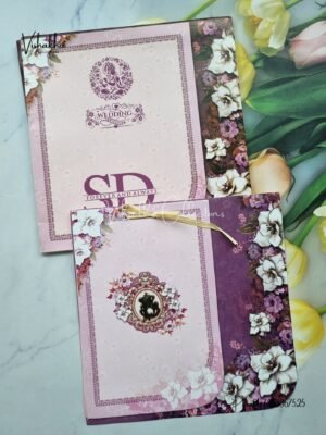 Semi Box Flower Hindu Muslim Christian Jain Sikh Purple Colored wedding invitation Cards NA-1125-19
