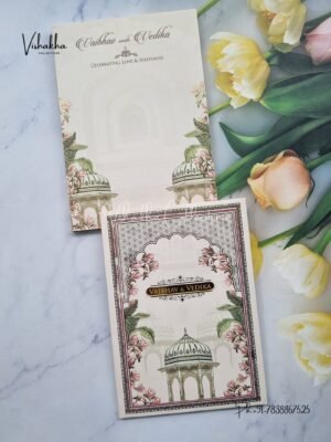 Semi Box Flower Hindu Muslim Christian Sikh brown Colored invitation Cards SK-3518