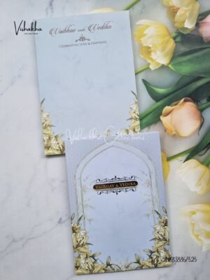 Semi Box Flower Hindu Muslim Christian Sikh grey Colored invitation Cards SK-3515